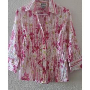Apparenza Crinkle Sheer Chiffon Blouse Vintage Medium Boho Peasant Indie